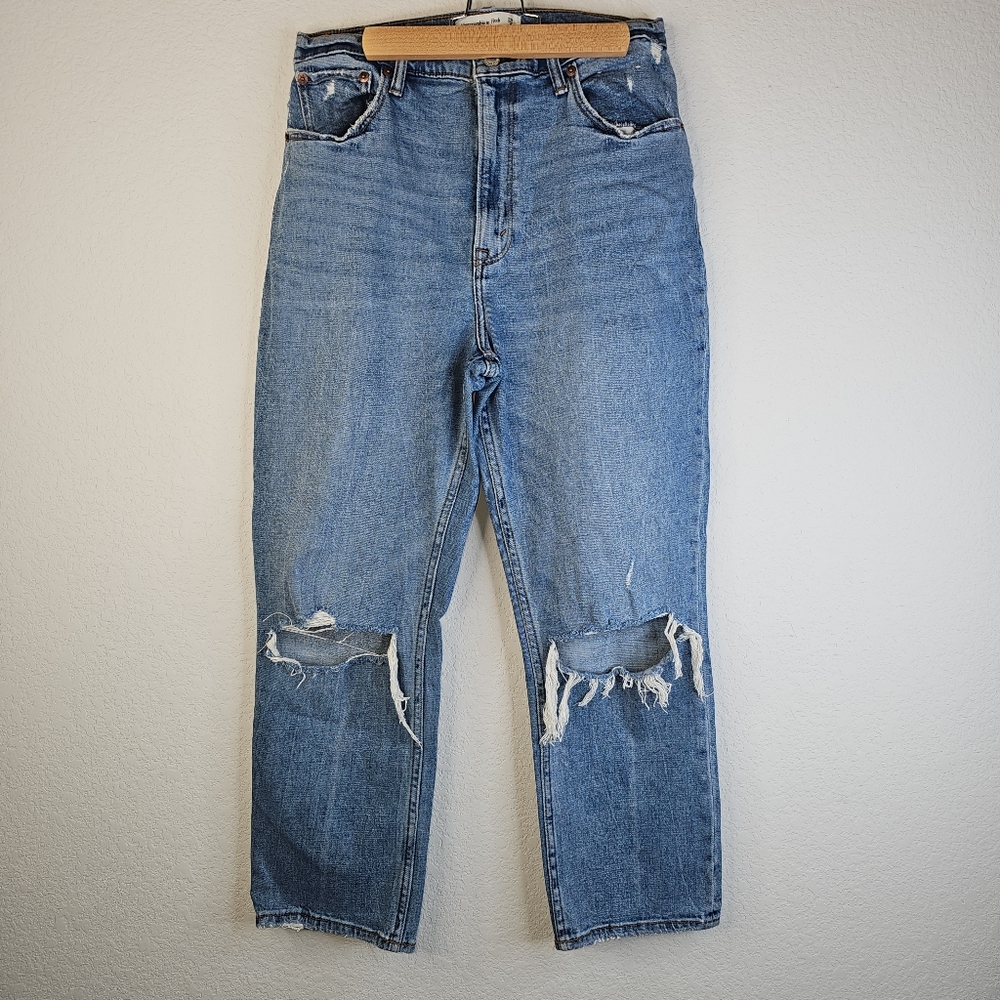 Abercrombie & Fitch Blue Cropped Jeans with Distressed Details